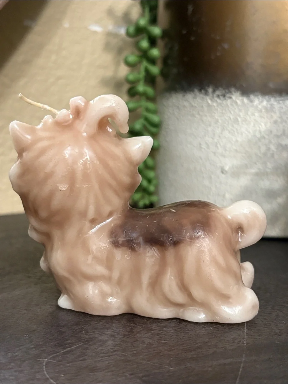 Ceramic Dog Figurine Candle - Cream and Brown Decorative Accent